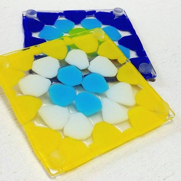 Fused Glass Granny Square Coasters - Picture 3 of 10